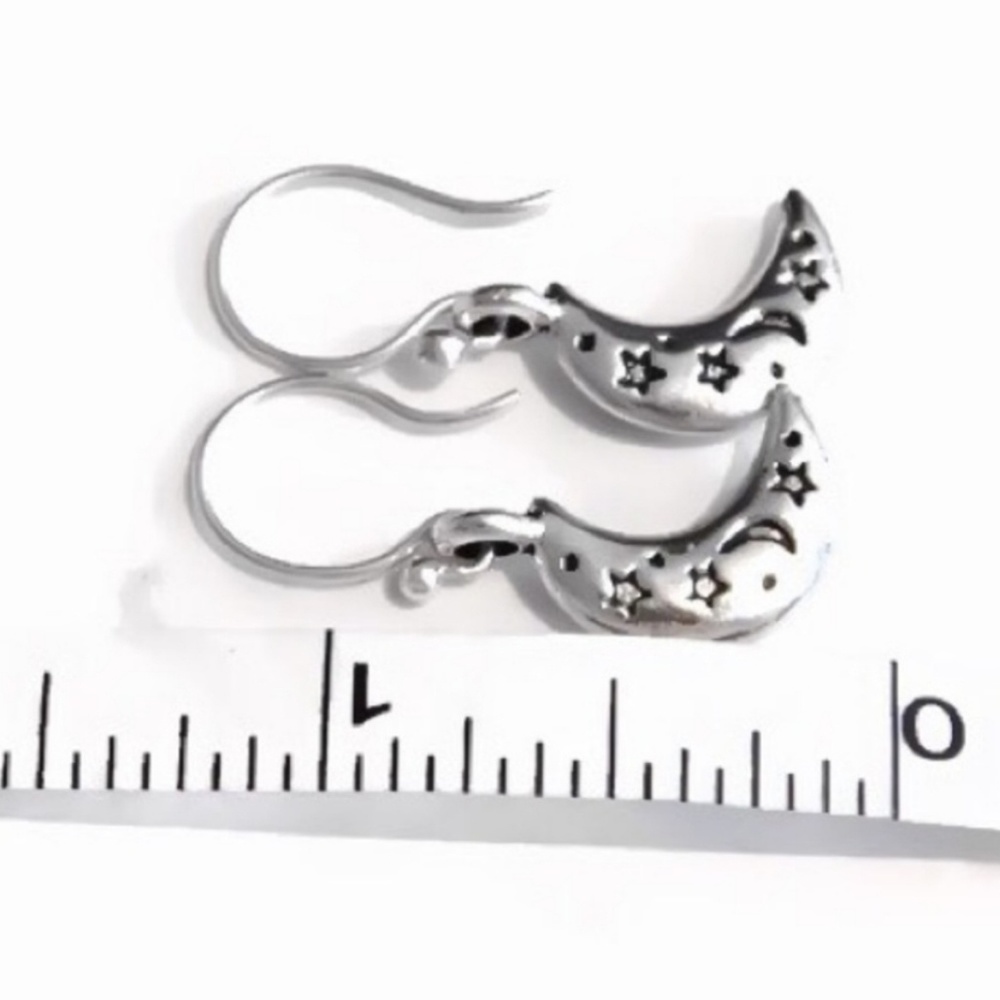 Crescent Moon Drop Earrings 925 Silver - Picture 3 of 6